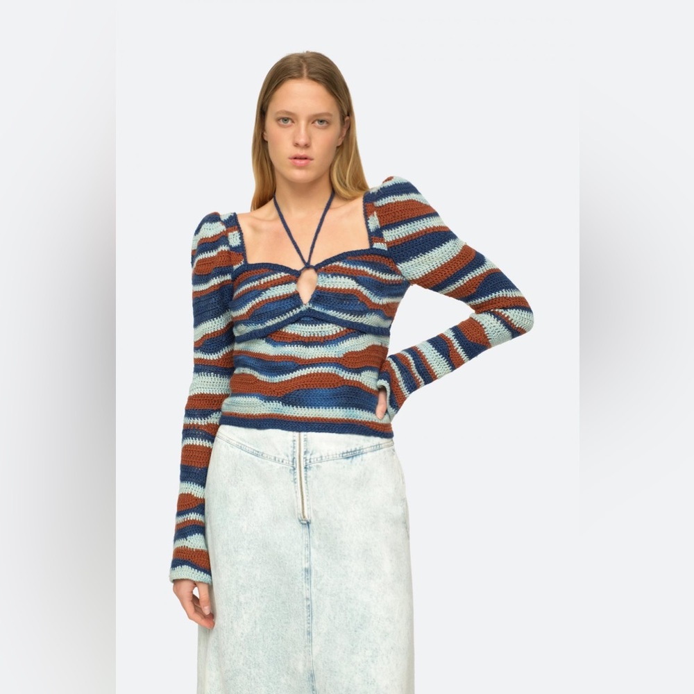 NWT $525 Sea Wavey Crochet Wool Sweater - Picture 2 of 6